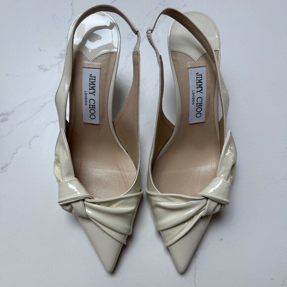 Jimmy Choo Patent Leather Bow Slingback Heels - Picture 1 of 6